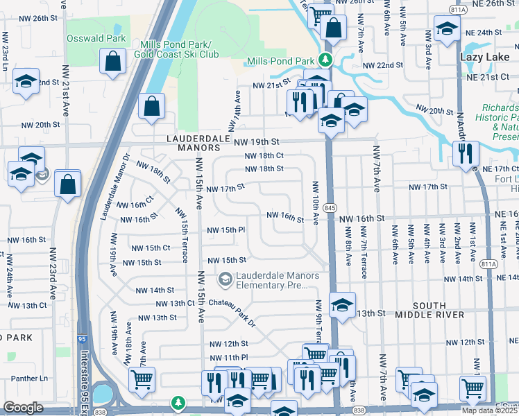 map of restaurants, bars, coffee shops, grocery stores, and more near 1606 Northwest 12th Avenue in Fort Lauderdale