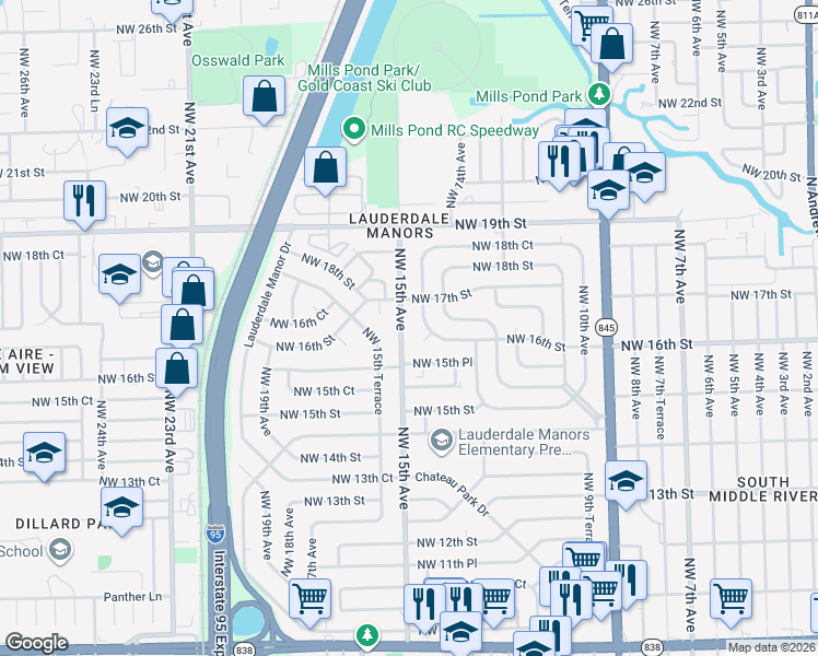 map of restaurants, bars, coffee shops, grocery stores, and more near 1605 Northwest 14th Avenue in Fort Lauderdale