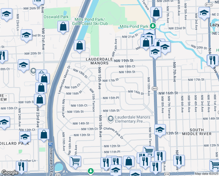 map of restaurants, bars, coffee shops, grocery stores, and more near 1605 Northwest 14th Avenue in Fort Lauderdale