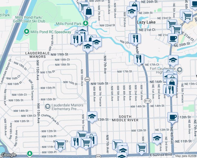 map of restaurants, bars, coffee shops, grocery stores, and more near 1621 Northwest 7th Terrace in Fort Lauderdale
