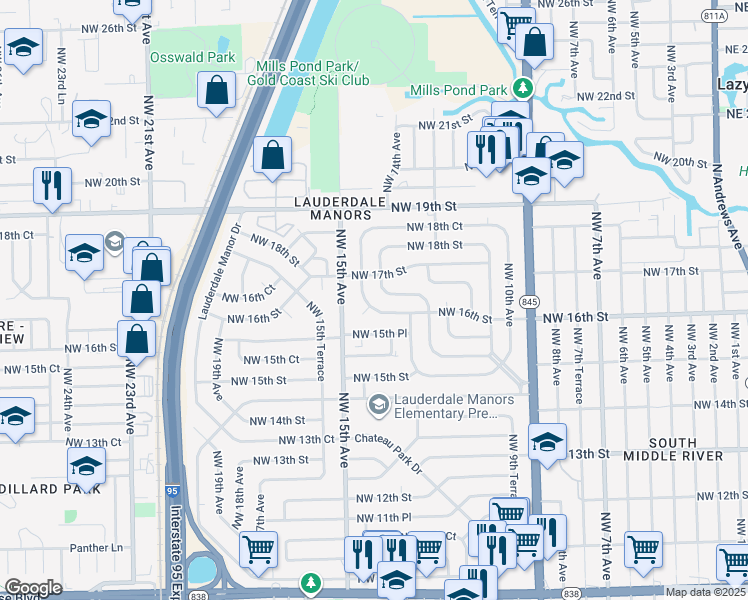 map of restaurants, bars, coffee shops, grocery stores, and more near 1605 Northwest 14th Avenue in Fort Lauderdale