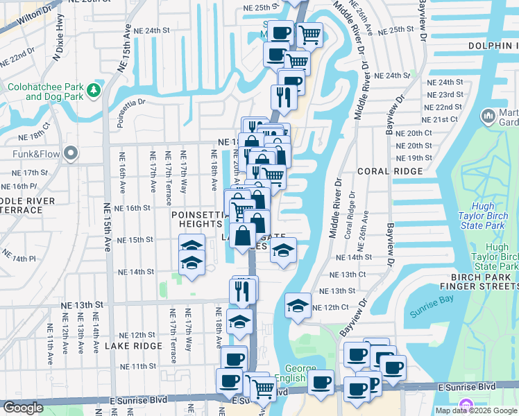 map of restaurants, bars, coffee shops, grocery stores, and more near 1550 U.S. 1 in Fort Lauderdale