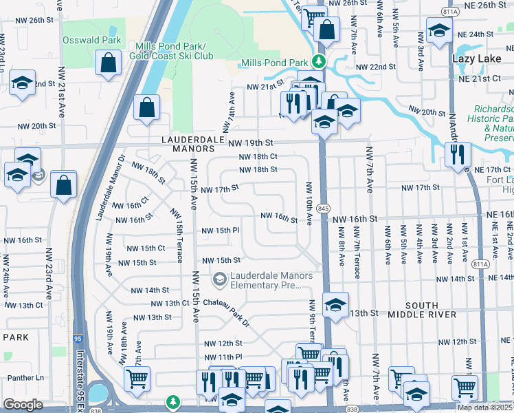 map of restaurants, bars, coffee shops, grocery stores, and more near 1606 Northwest 12th Avenue in Fort Lauderdale