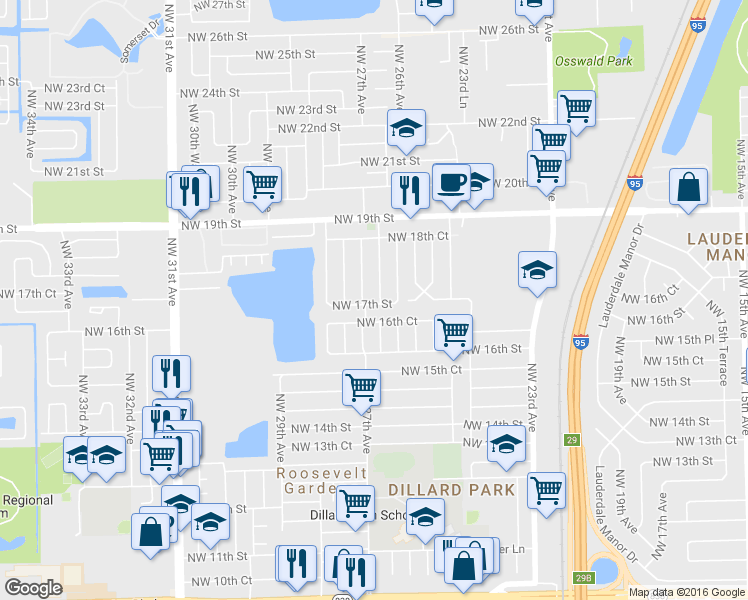map of restaurants, bars, coffee shops, grocery stores, and more near 1701 Northwest 26th Terrace in Fort Lauderdale