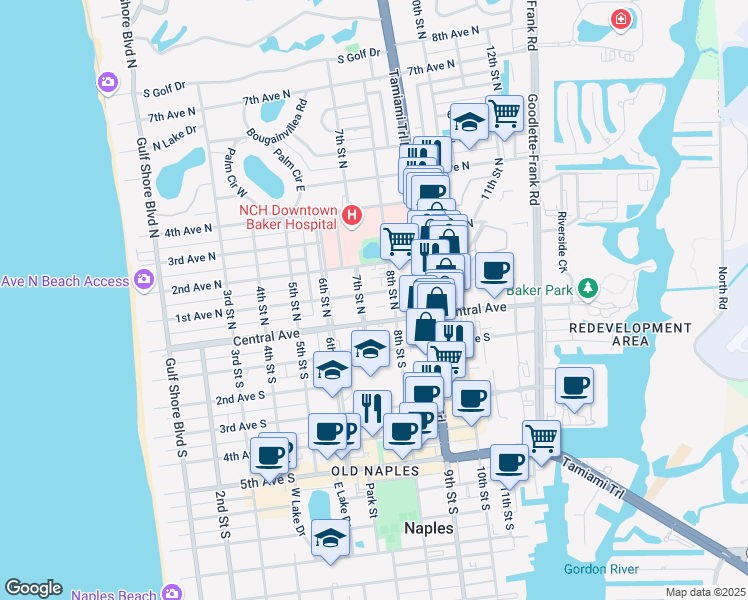 map of restaurants, bars, coffee shops, grocery stores, and more near 746 1st Avenue North in Naples