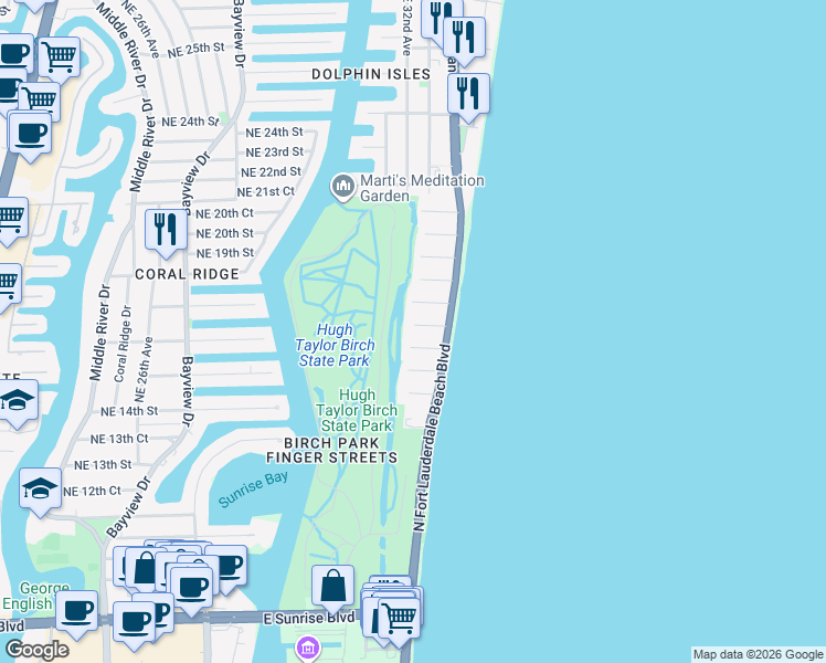 map of restaurants, bars, coffee shops, grocery stores, and more near 3300 Northeast 16th Street in Fort Lauderdale