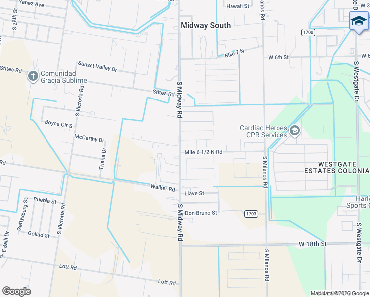 map of restaurants, bars, coffee shops, grocery stores, and more near 1214 Chickadee Ct in Weslaco