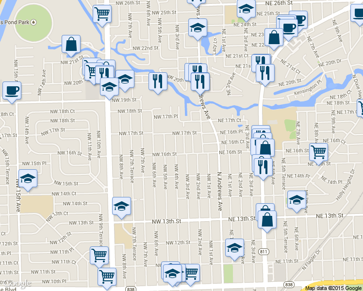 map of restaurants, bars, coffee shops, grocery stores, and more near 1615 Northwest 3rd Avenue in Fort Lauderdale