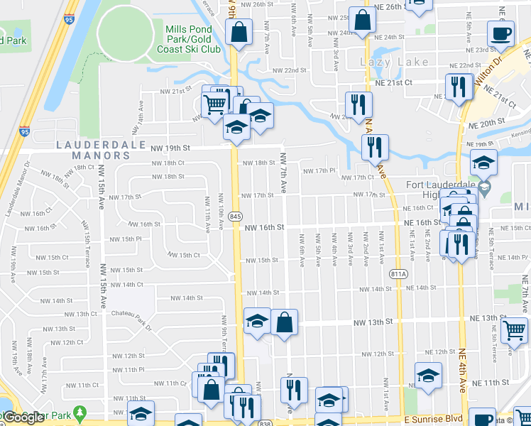 map of restaurants, bars, coffee shops, grocery stores, and more near 1621 Northwest 7th Terrace in Fort Lauderdale