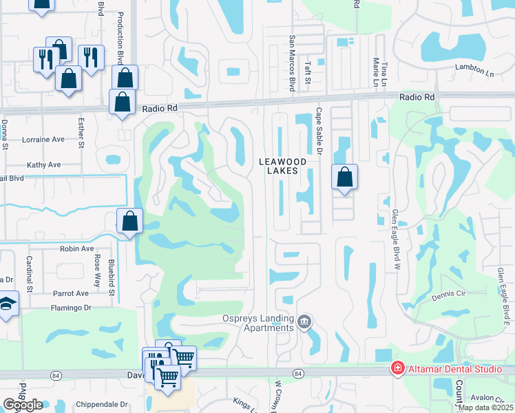 map of restaurants, bars, coffee shops, grocery stores, and more near 725 Kings Way in Naples