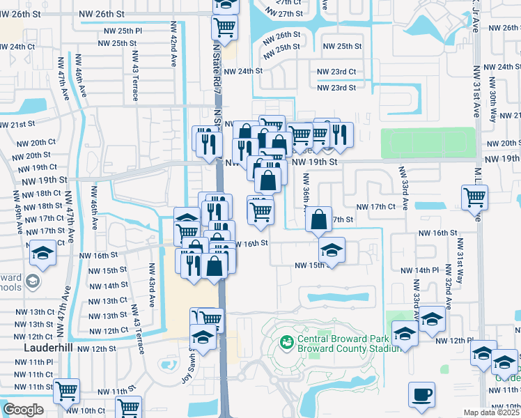 map of restaurants, bars, coffee shops, grocery stores, and more near 1763 Northwest 38th Avenue in Lauderhill