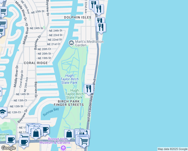 map of restaurants, bars, coffee shops, grocery stores, and more near 1541 Florida A1A in Fort Lauderdale