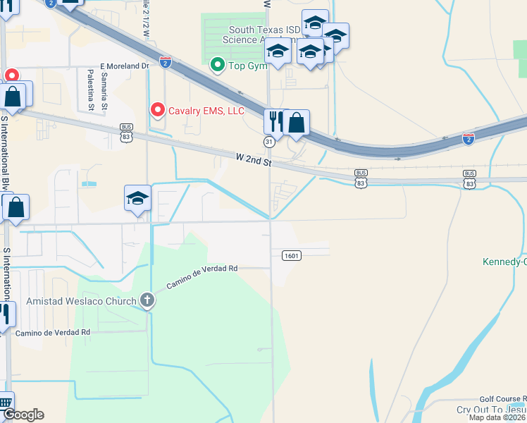 map of restaurants, bars, coffee shops, grocery stores, and more near 354 South Mile 2 West in Mercedes