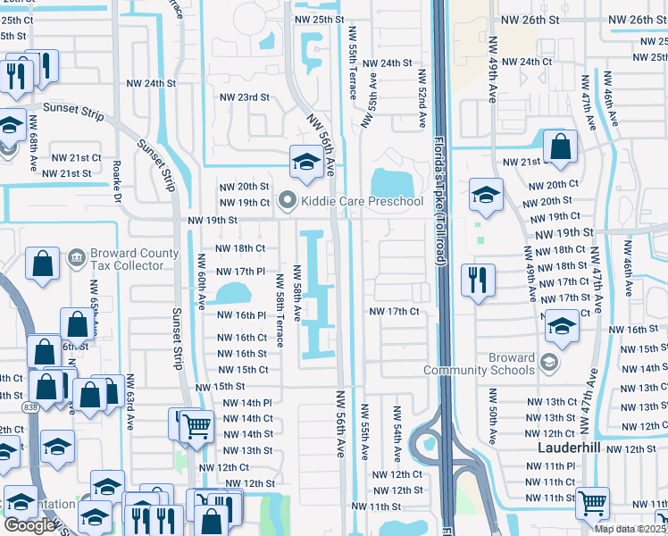 map of restaurants, bars, coffee shops, grocery stores, and more near 1814 Northwest 56th Avenue in Lauderhill
