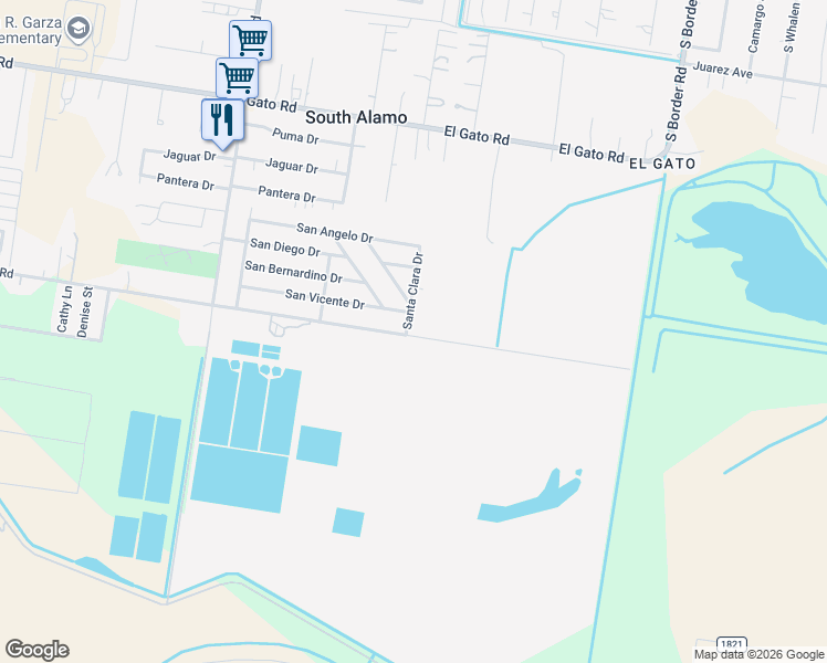 map of restaurants, bars, coffee shops, grocery stores, and more near 2807 Santa Clara Street in Alamo