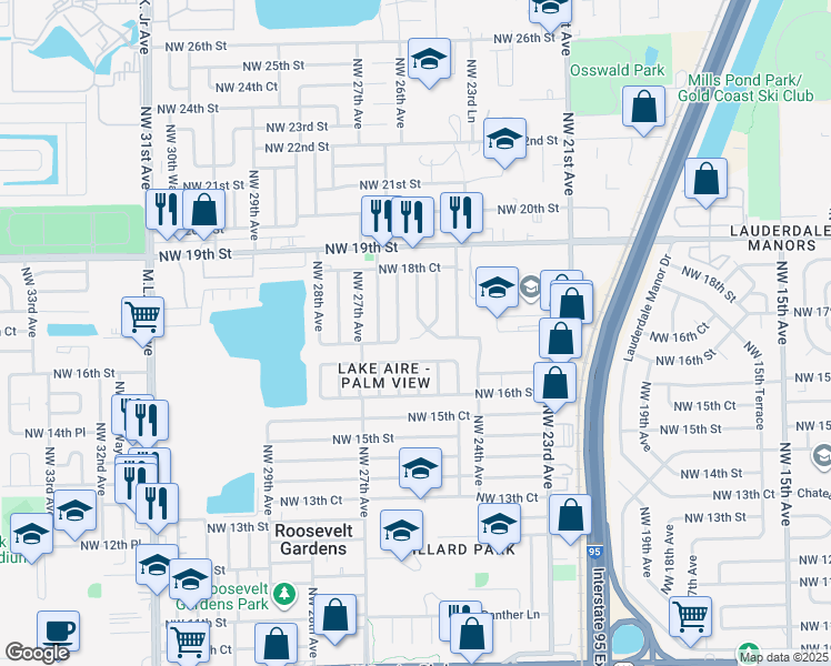 map of restaurants, bars, coffee shops, grocery stores, and more near 2515 Northwest 17th Street in Fort Lauderdale