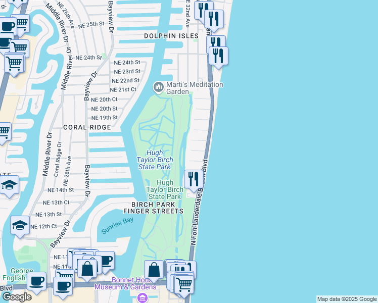 map of restaurants, bars, coffee shops, grocery stores, and more near 3300 Northeast 16th Street in Fort Lauderdale