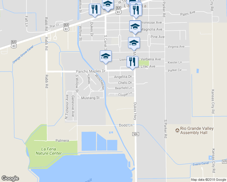 map of restaurants, bars, coffee shops, grocery stores, and more near 316 Cooper Lane in La Feria