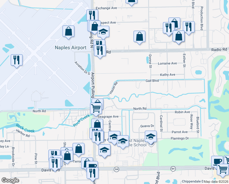 map of restaurants, bars, coffee shops, grocery stores, and more near 3550 Hazel Road in Naples