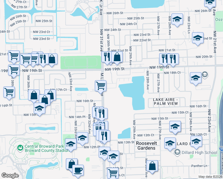 map of restaurants, bars, coffee shops, grocery stores, and more near 3030 Northwest 17th Street in Fort Lauderdale