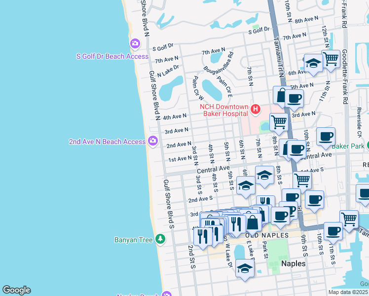 map of restaurants, bars, coffee shops, grocery stores, and more near 240 2nd Avenue North in Naples