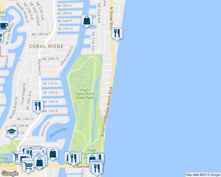 map of restaurants, bars, coffee shops, grocery stores, and more near 1541 Florida A1A in Fort Lauderdale