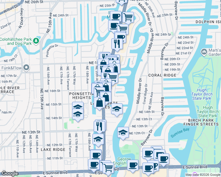map of restaurants, bars, coffee shops, grocery stores, and more near 1550 U.S. 1 in Fort Lauderdale