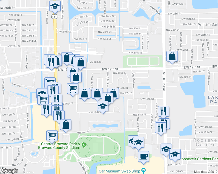 map of restaurants, bars, coffee shops, grocery stores, and more near 1711 Northwest 34th Terrace in Fort Lauderdale