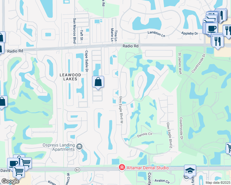 map of restaurants, bars, coffee shops, grocery stores, and more near 268 Manor Boulevard in Naples