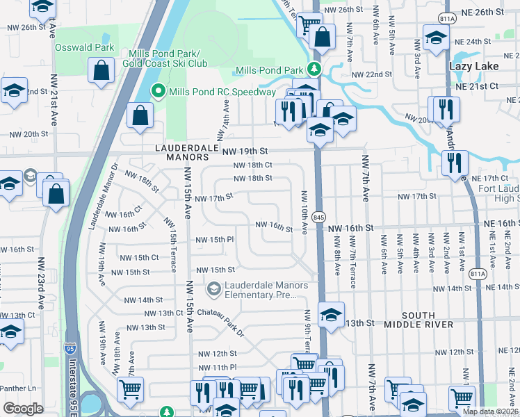 map of restaurants, bars, coffee shops, grocery stores, and more near 1606 Northwest 12th Avenue in Fort Lauderdale