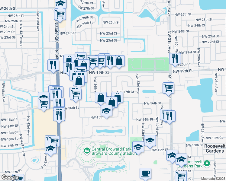 map of restaurants, bars, coffee shops, grocery stores, and more near 1711 Northwest 34th Terrace in Fort Lauderdale