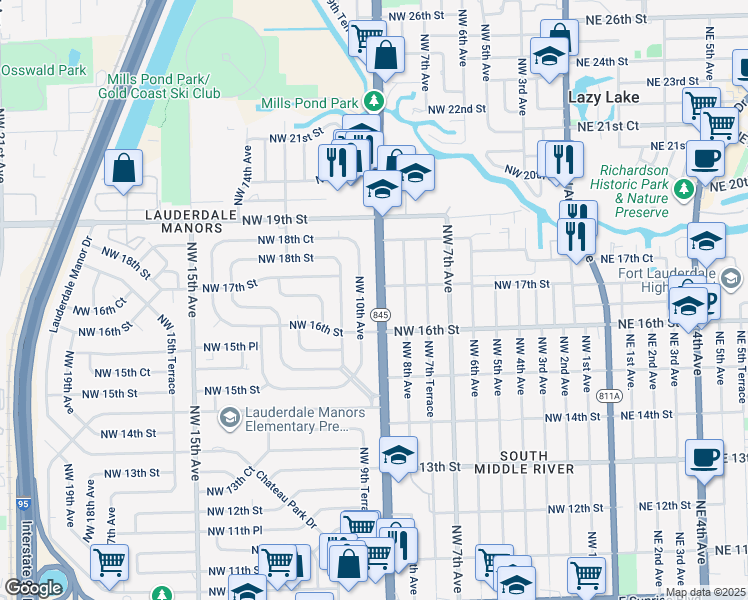 map of restaurants, bars, coffee shops, grocery stores, and more near 1620 Northwest 9th Avenue in Fort Lauderdale