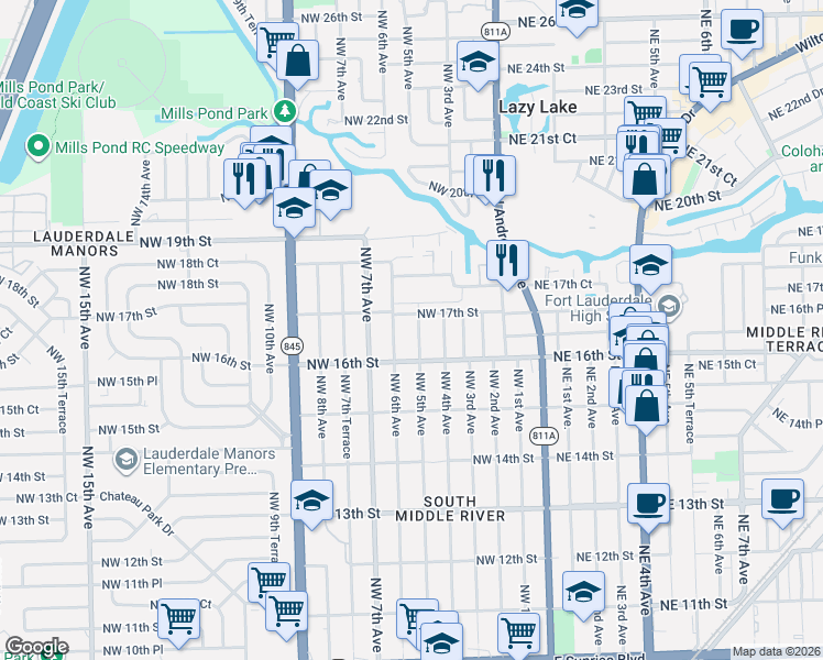 map of restaurants, bars, coffee shops, grocery stores, and more near 1617 Northwest 5th Avenue in Fort Lauderdale
