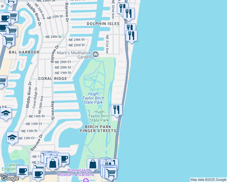 map of restaurants, bars, coffee shops, grocery stores, and more near 3300 Northeast 16th Street in Fort Lauderdale