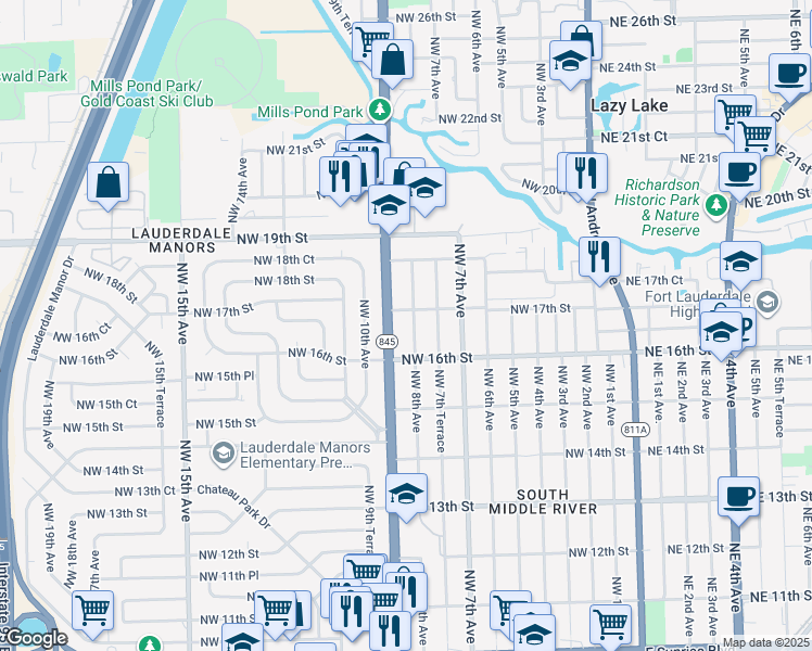 map of restaurants, bars, coffee shops, grocery stores, and more near 1620 Northwest 9th Avenue in Fort Lauderdale