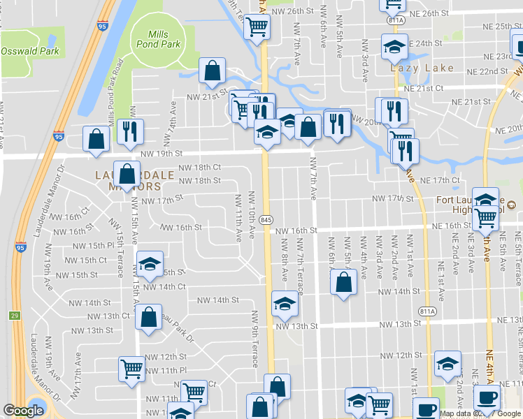 map of restaurants, bars, coffee shops, grocery stores, and more near 1620 Northwest 9th Avenue in Fort Lauderdale