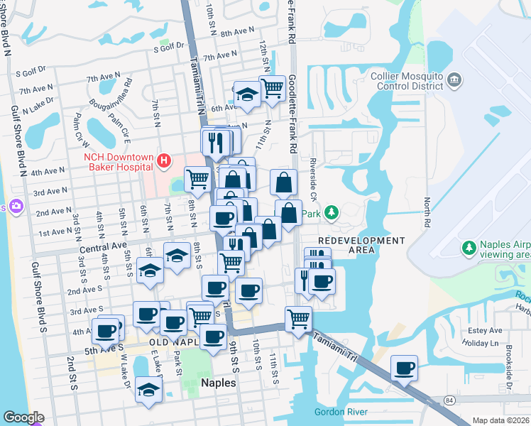 map of restaurants, bars, coffee shops, grocery stores, and more near 5 12th Street North in Naples