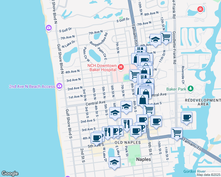 map of restaurants, bars, coffee shops, grocery stores, and more near 515 1st Avenue South in Naples
