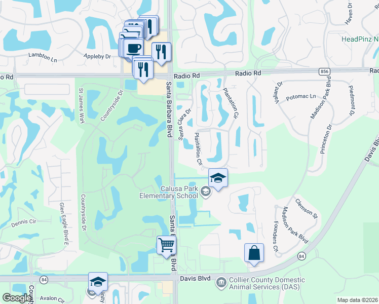 map of restaurants, bars, coffee shops, grocery stores, and more near 201 Santa Clara Drive in Naples