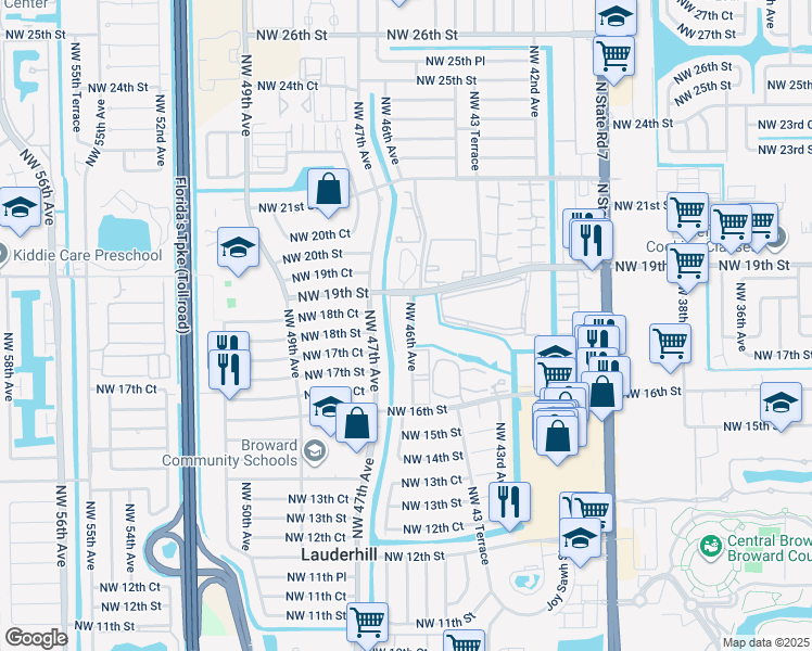 map of restaurants, bars, coffee shops, grocery stores, and more near 311 Northwest 46th Avenue in Lauderhill