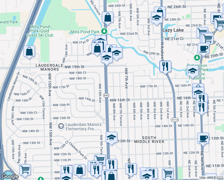 map of restaurants, bars, coffee shops, grocery stores, and more near 1620 Northwest 9th Avenue in Fort Lauderdale