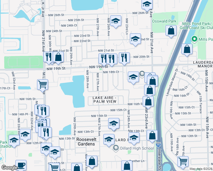 map of restaurants, bars, coffee shops, grocery stores, and more near 1701 Northwest 26th Terrace in Fort Lauderdale