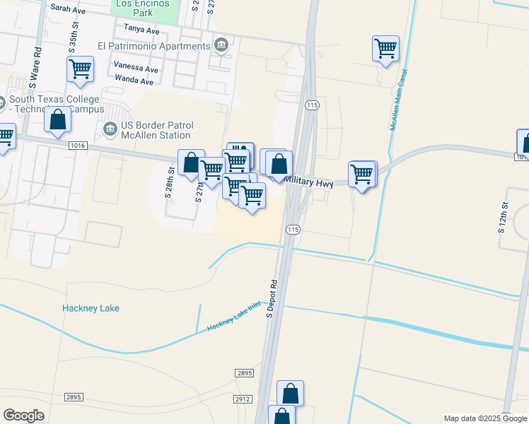 map of restaurants, bars, coffee shops, grocery stores, and more near 6612 South 23rd Street in McAllen