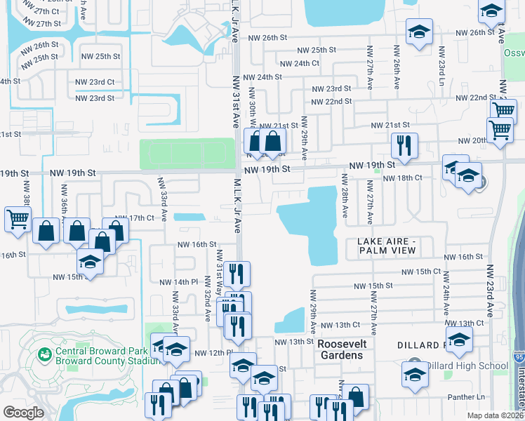map of restaurants, bars, coffee shops, grocery stores, and more near 3030 Northwest 17th Street in Fort Lauderdale