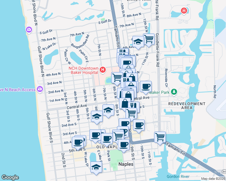 map of restaurants, bars, coffee shops, grocery stores, and more near 746 1st Avenue North in Naples
