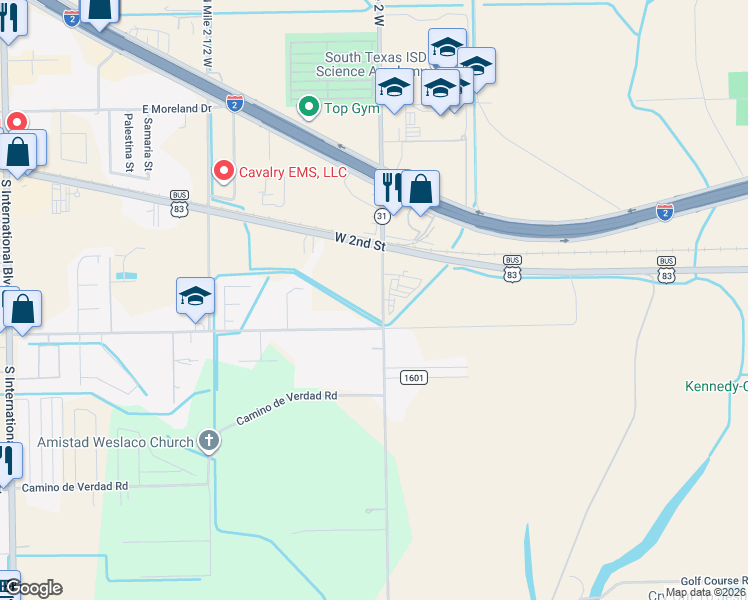 map of restaurants, bars, coffee shops, grocery stores, and more near 354 Mile 2 West in Mercedes