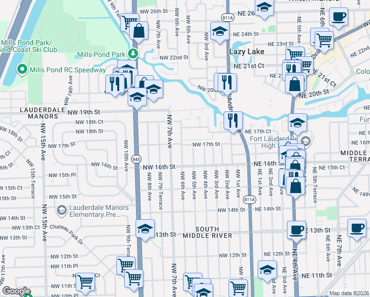 map of restaurants, bars, coffee shops, grocery stores, and more near 1617 Northwest 5th Avenue in Fort Lauderdale