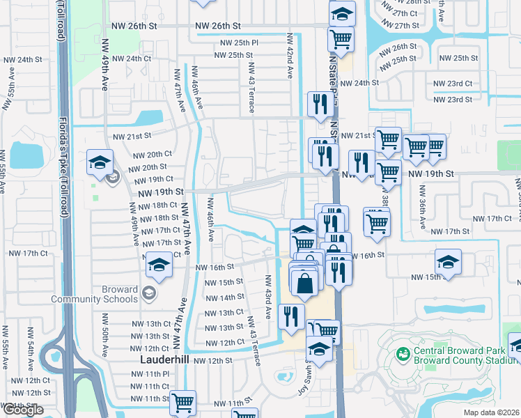 map of restaurants, bars, coffee shops, grocery stores, and more near in Sunrise
