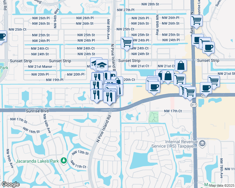 map of restaurants, bars, coffee shops, grocery stores, and more near 1818 North Pine Island Road in Plantation