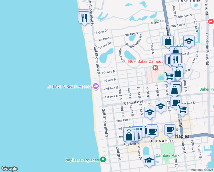 map of restaurants, bars, coffee shops, grocery stores, and more near 165 2nd Avenue North in Naples
